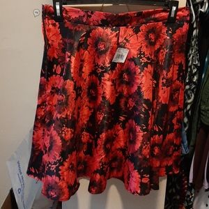 Red and black floral flared skirt